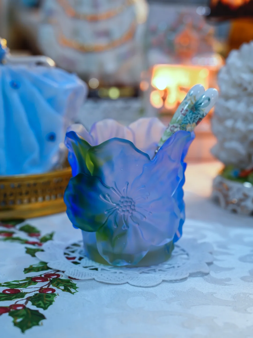 复古山茶花琉璃小碗✨桌面氛围感神器