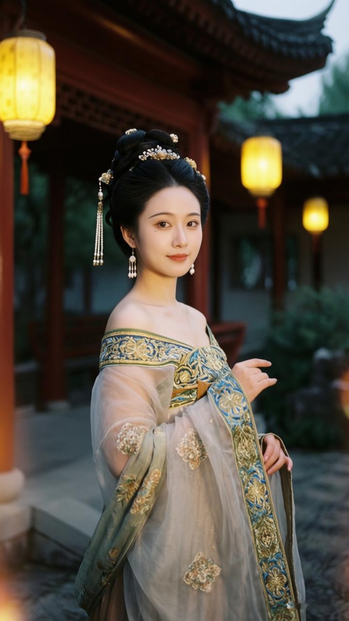 古风少女，汉服飘逸，庭院深深，韵味悠长。