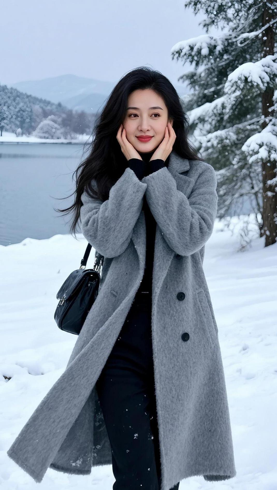 AI雪地氛围感生活照 抖音ai创作 一本正经游客照 昆城广场 文案写真