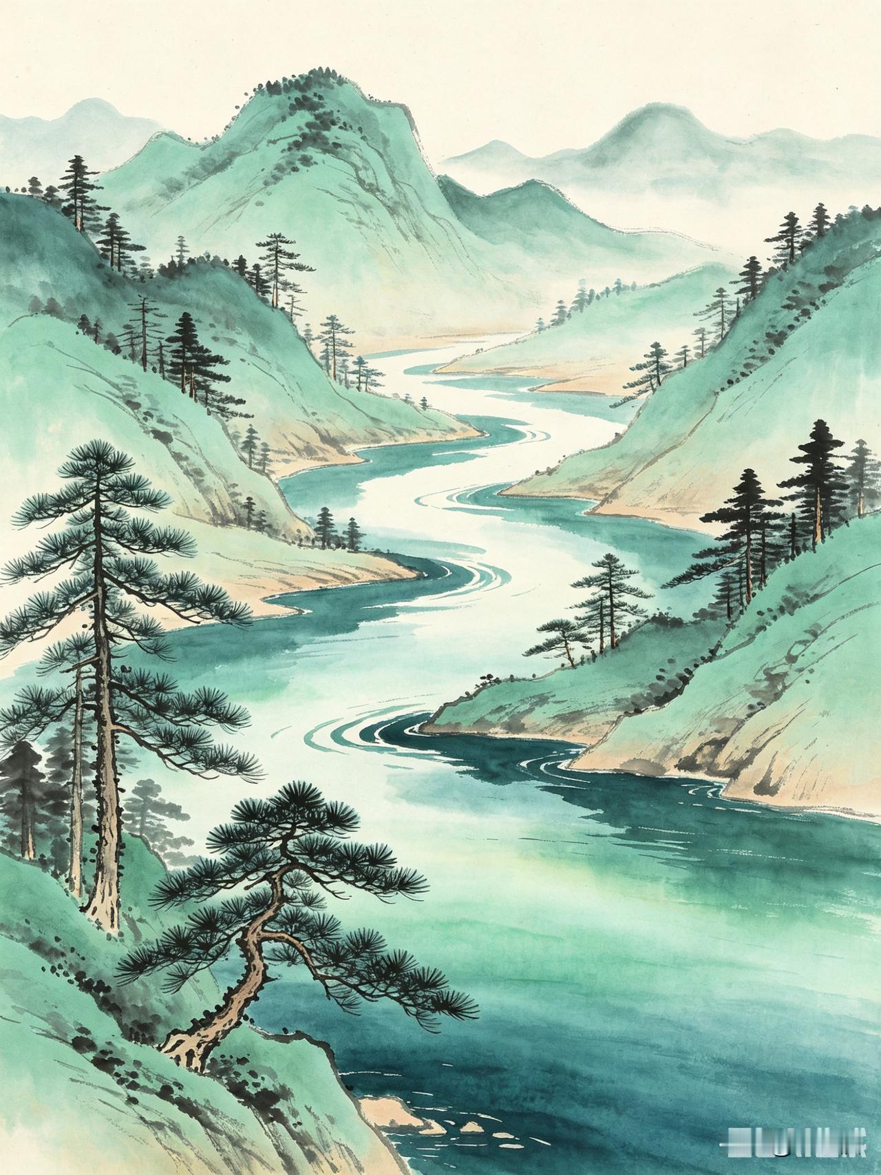上联：浅浅深深河中水
下联：高高低低岭上松
