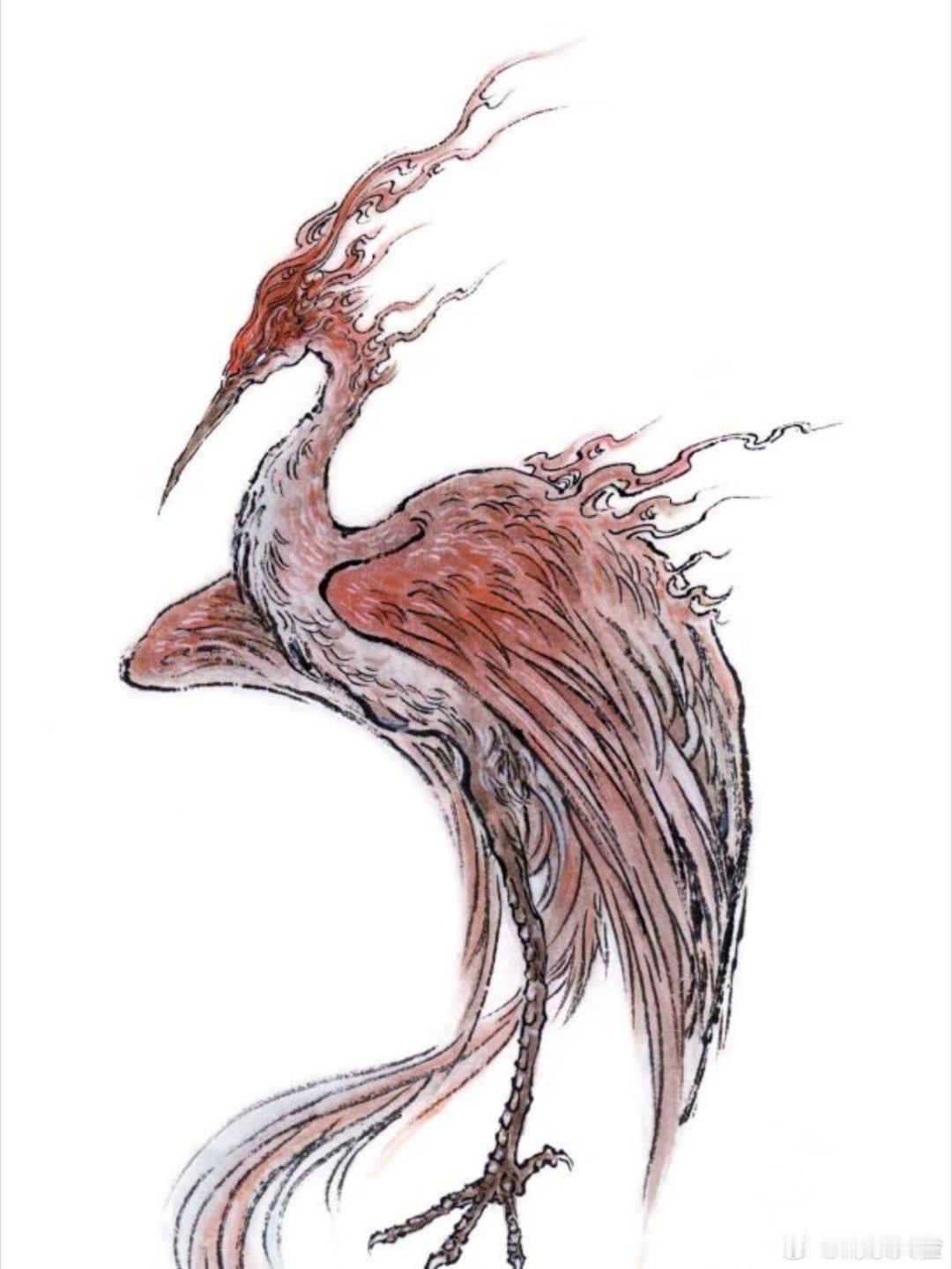 腓腓文化研究院 《山海经》神兽18-毕方‌，外形似鹤，只有一只脚，通体青色羽毛，