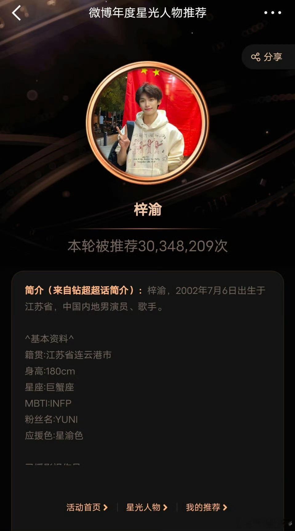 梓渝星光人物初选赛推荐值破3000万，那还说啥了？太厉害了！