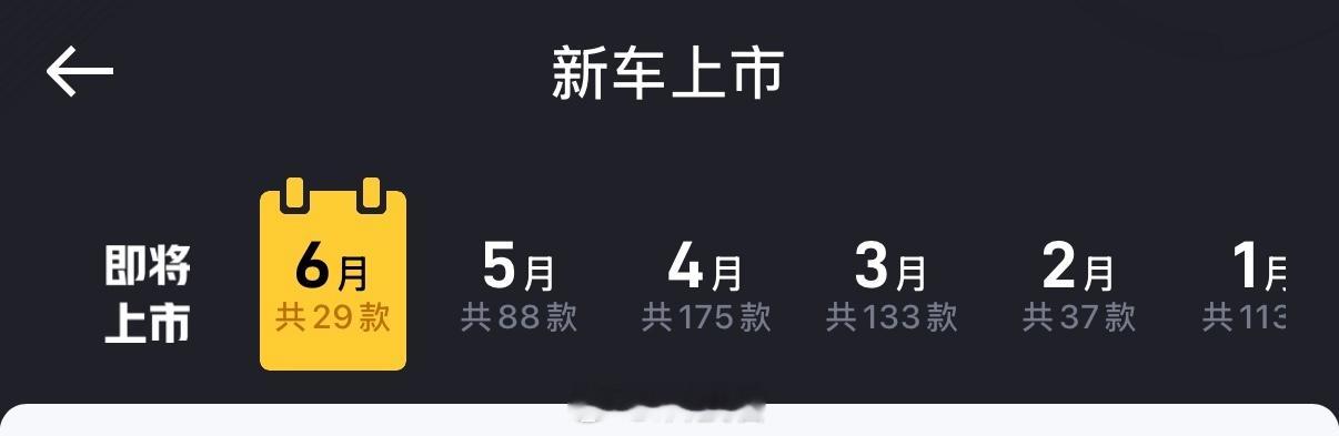 今年上半年发布的新车将近600款1月：113款2月：37款3月：133款4月：1