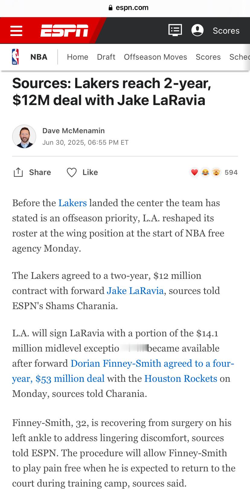 根据Dave在ESPN平台撰写的文章—湖人在谈判中仍然保持纪律，为2027年保留