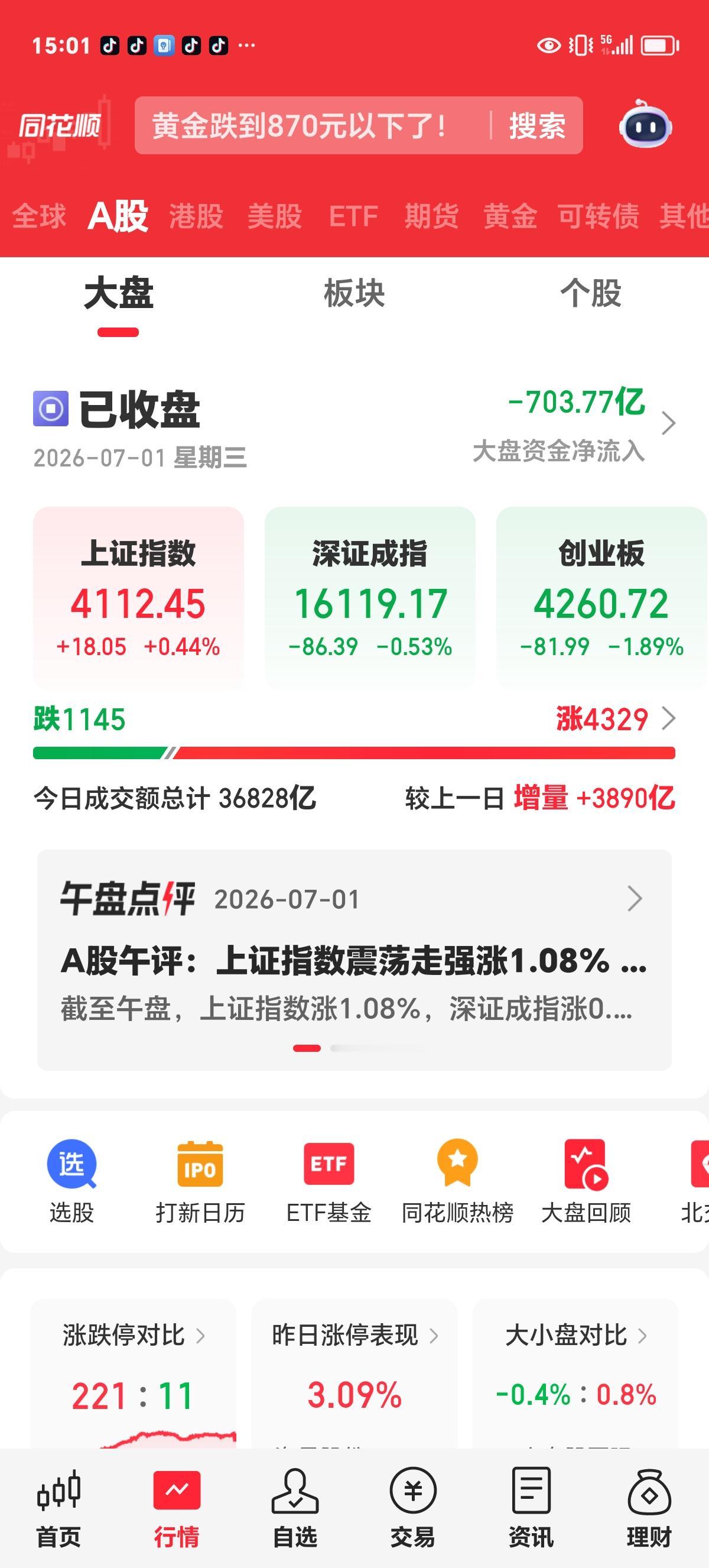 周三收评：市场高低切换，传统概念板块可能会进入黄金配置期。

看下方截图，科创板