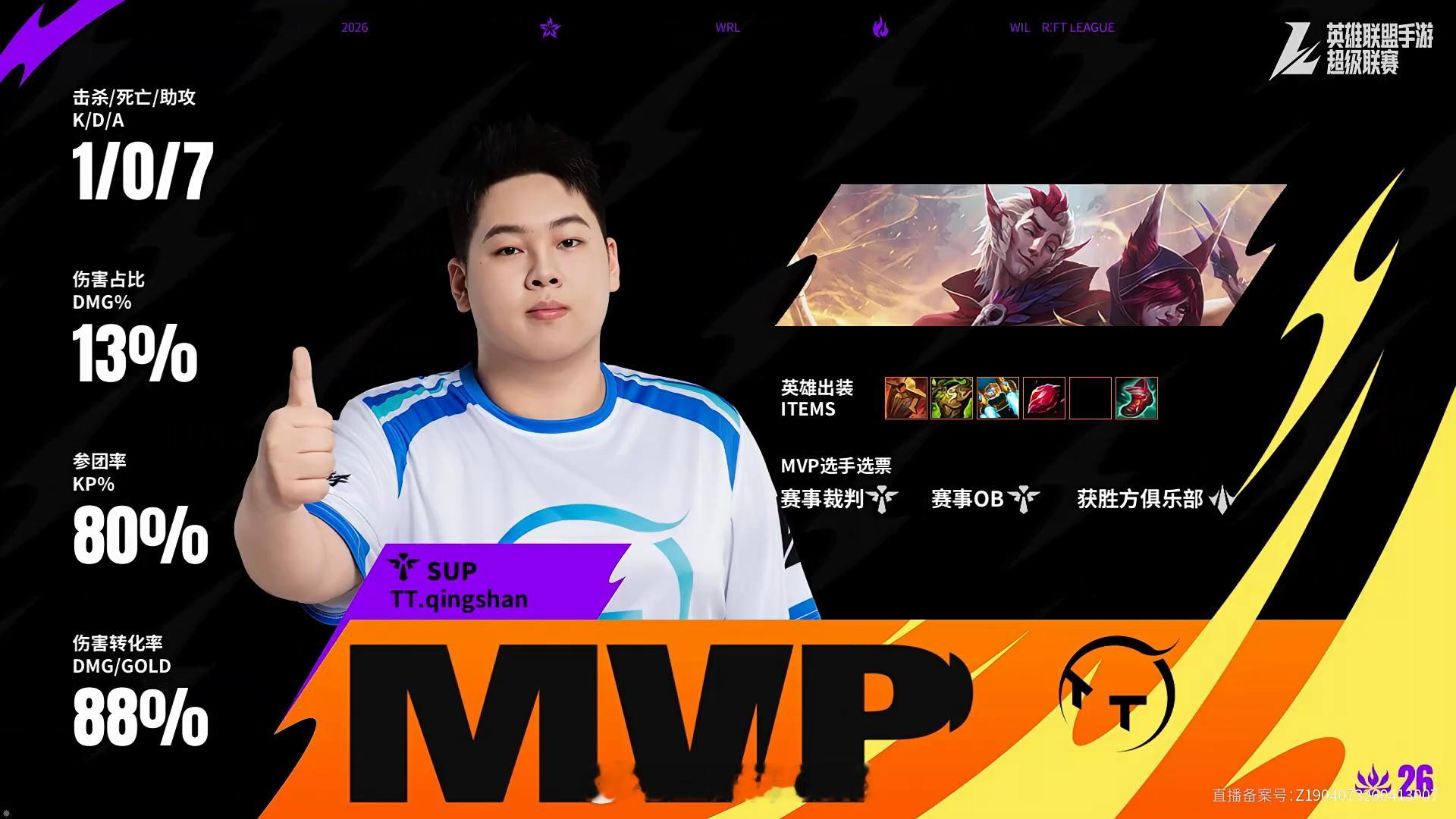 TT对阵RV第二场赛后数据，MVP2026WRL夏季赛英雄联盟手游赛事英雄联盟手