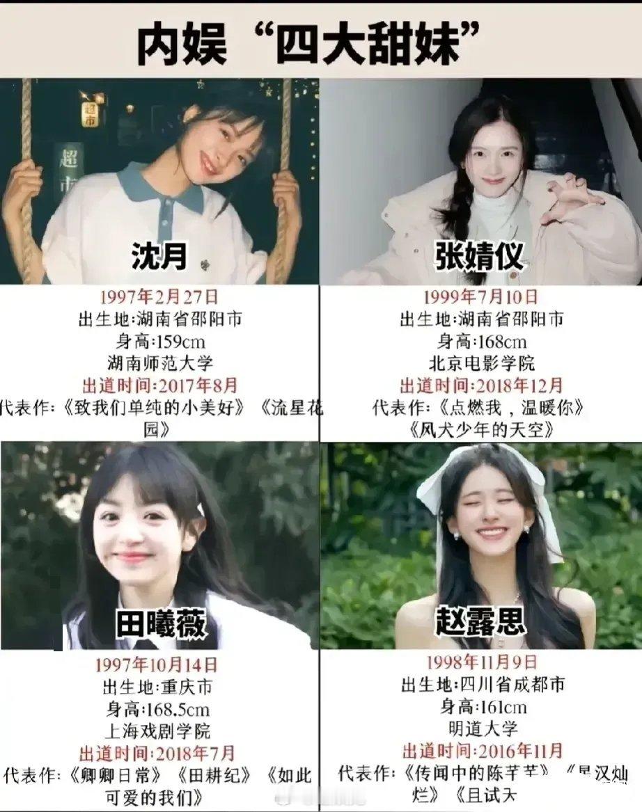 内娱“四大甜妹”，谁甜到你了？ ​​​