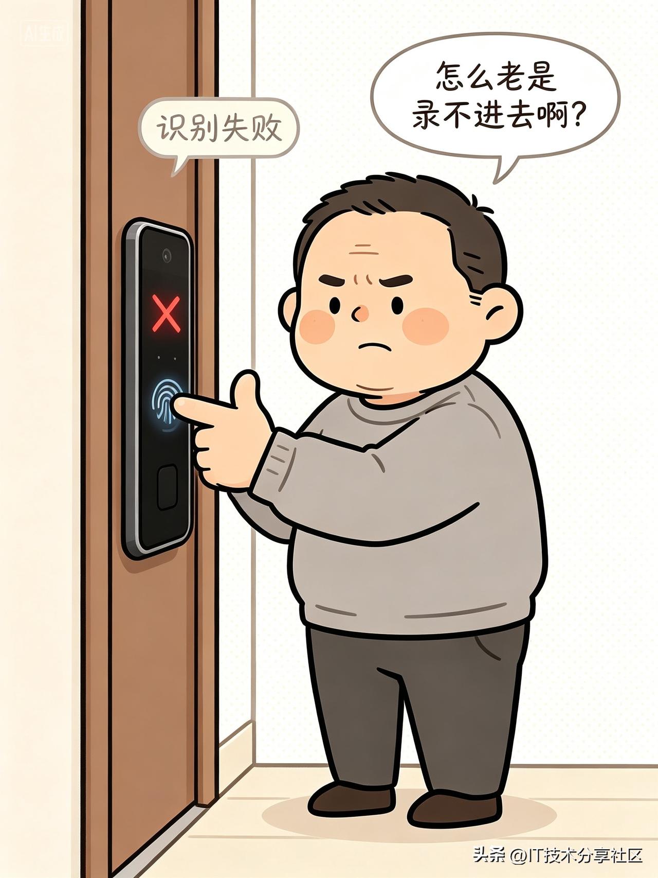 家里换了智能门锁，录入指纹时，老公的大拇指怎么都录不进去。售后说是指纹磨损。老公