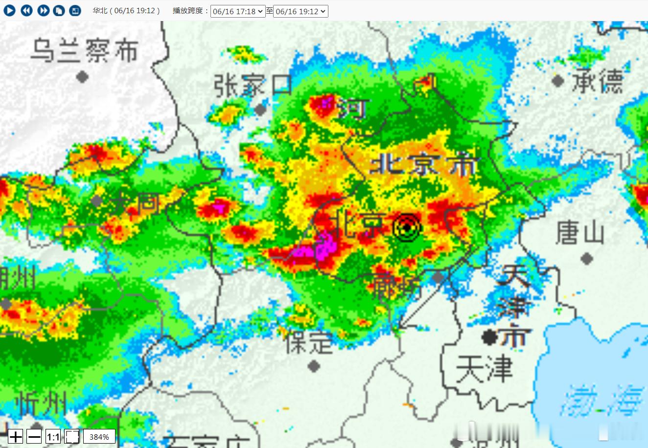 【强对流追踪】从19点12分雷达看，北京西南侧，房山西部地区有红紫波，这个大概率