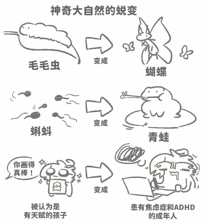 它们的蜕变是解锁新技能，我的蜕变是解锁新病症。meme