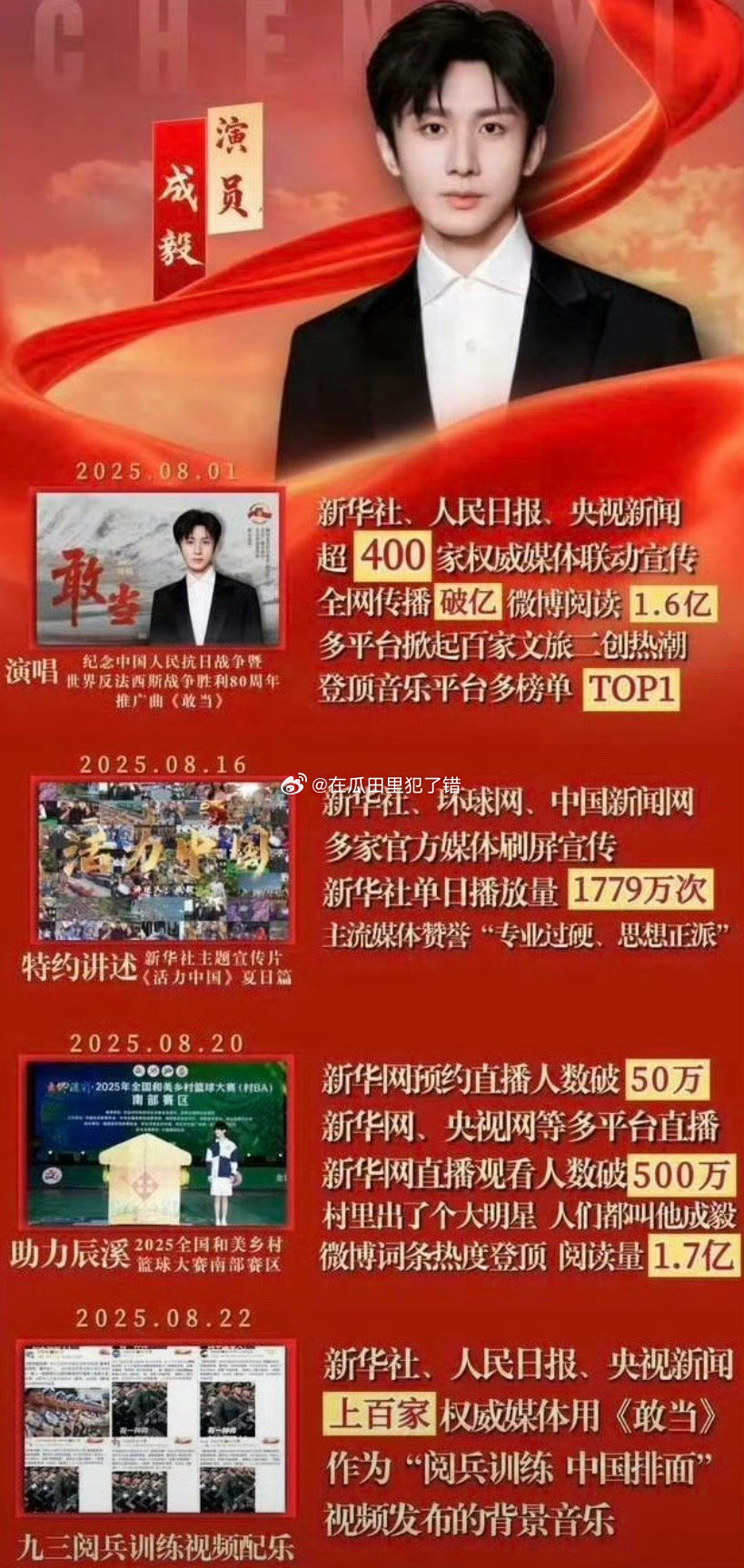 成毅官宣北京卫视超级夏晚，敢当MV即将震撼发布，燥候纪念中国人民抗战胜利80周年