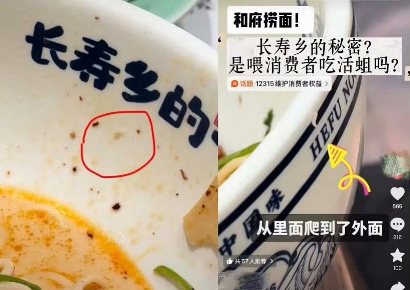 上海和府捞面汤面被曝吃出活虫和府捞面称将全力配合市监局调查6月12日，有消费者在