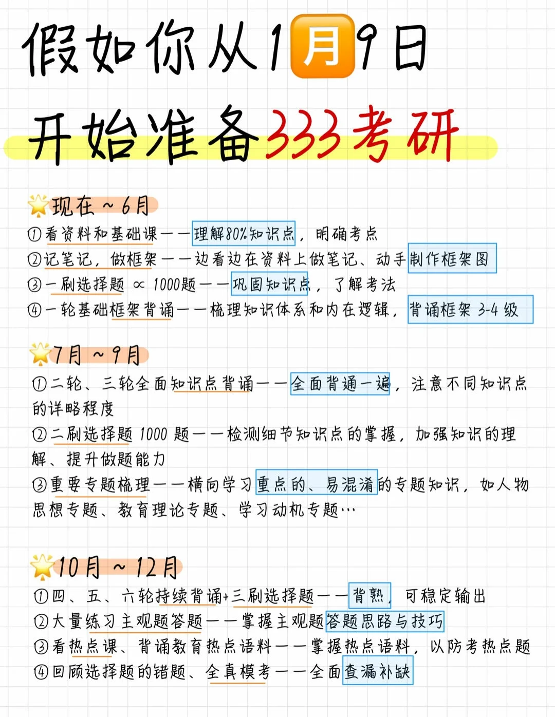 假如你从1月开始准备333考研🙌