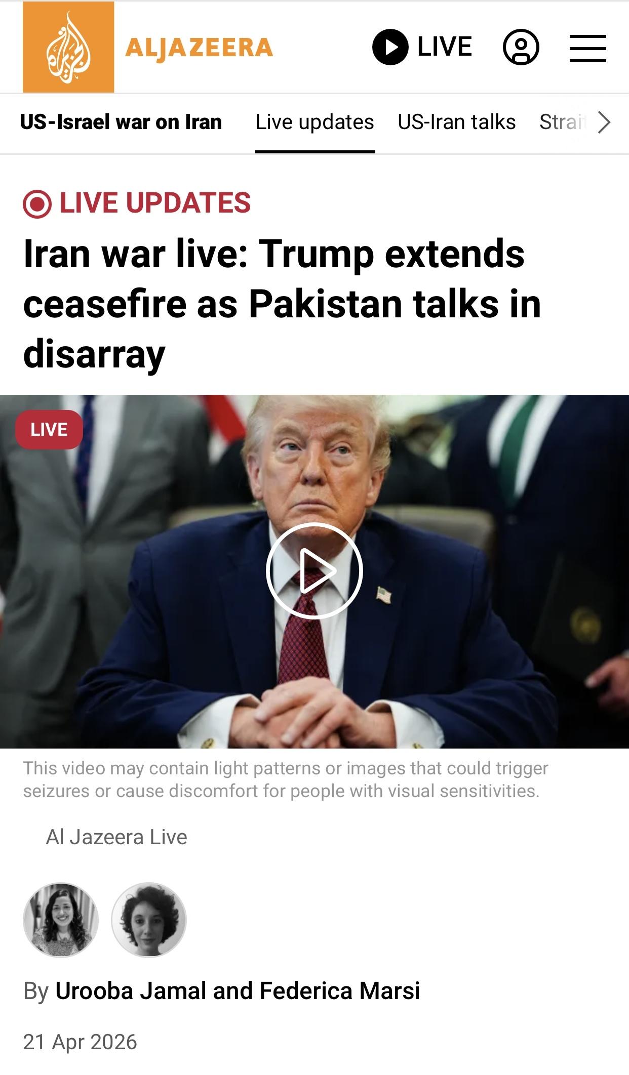 卡塔尔半岛：伊朗通讯社称”伊朗拒绝参加和谈”

卡塔尔半岛电视台官网当地时间4月