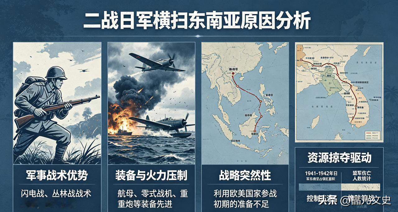 二战中日军为何能横扫整个东南亚?
日军当年快速拿下东南亚，并非自身战力远超各国。