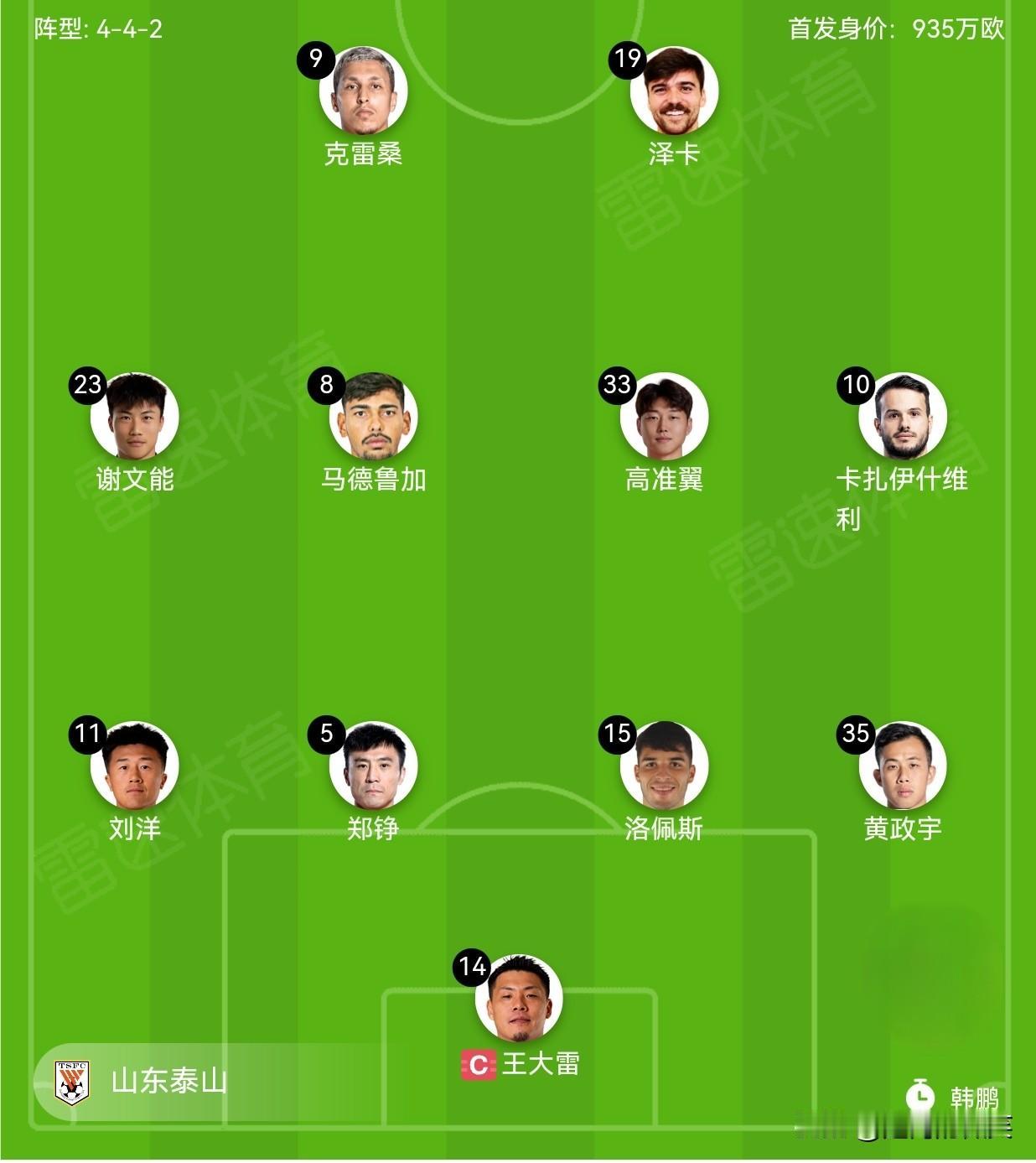 山东泰山VS浙江队，高准翼首发！

泰山队首发阵型3-4-3，阵容分析：

1、