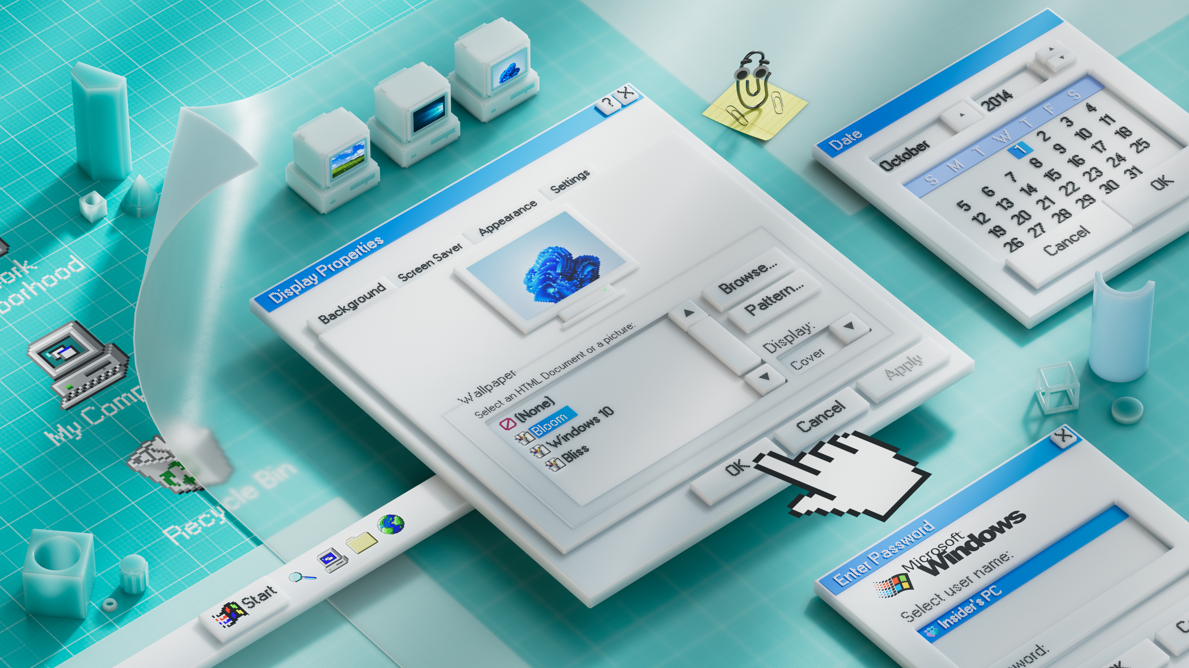 microsoft公布了一组win95风格的壁纸来庆祝 Windows Insi