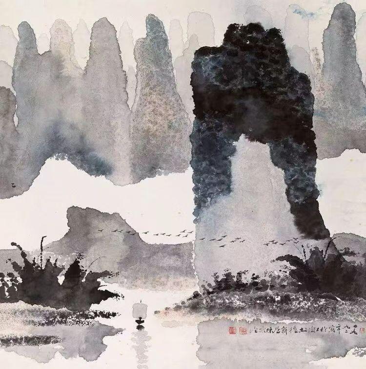 天净沙·山景
烟笼千岭迷蒙，
云生天门清风，
鸿影清江西送。
扁舟一叶，
悠然尽