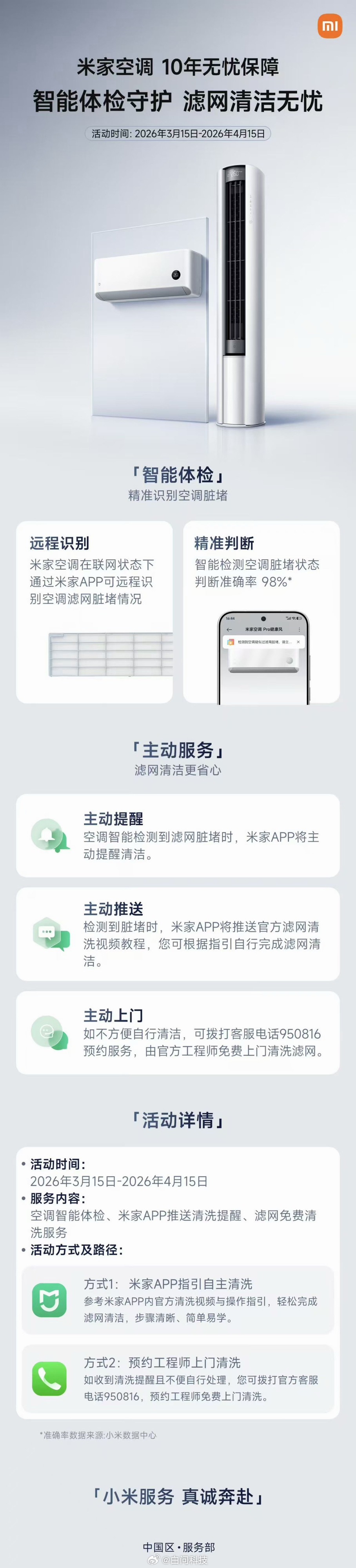 有用米家空调的小伙伴吗？赶快去检查一下滤网有没有脏堵～3.15-4.15米家空调