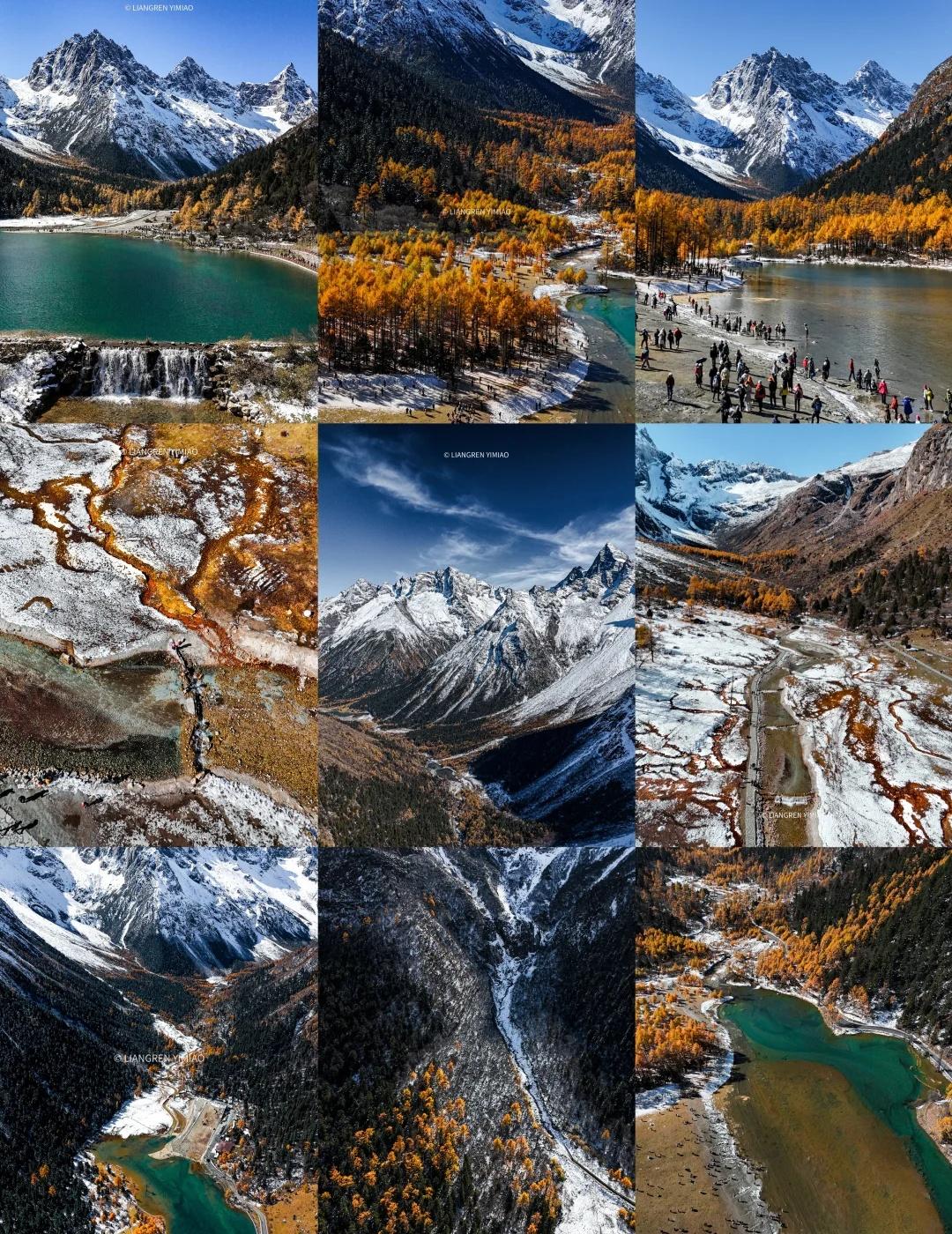 我的小mini飙升500，终于拍到了雪山海子
最近毕棚沟好天气终于被我们抓住了，