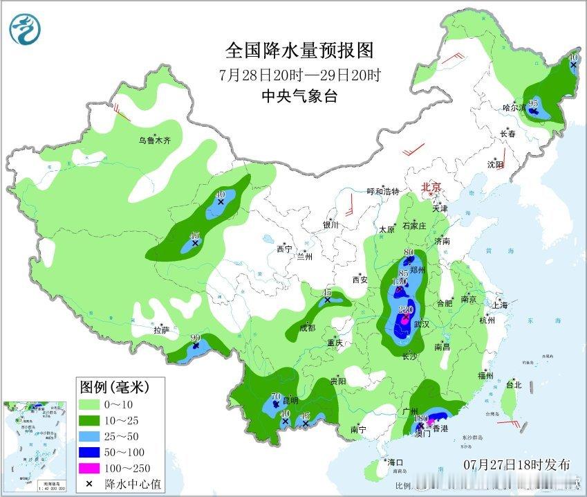 【强降雨】昨晚到今天，我国降水大致可以分为两大类，台风红霞的低压涡旋+季风气流的