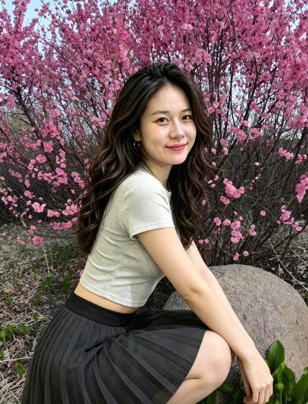 轻轻蹲在草地上
周遭是蓬勃盛放的春花
放松的姿态
淡然柔和的眉眼
把春日的慵懒