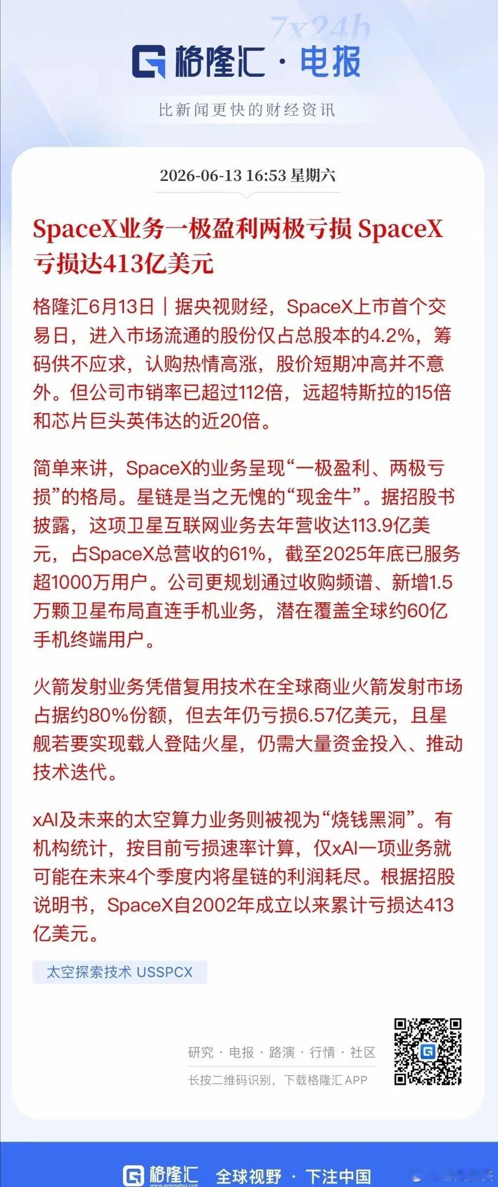 Space X市销率112倍！亮点在于：占据商业航天火箭发射市场80%份额，星链