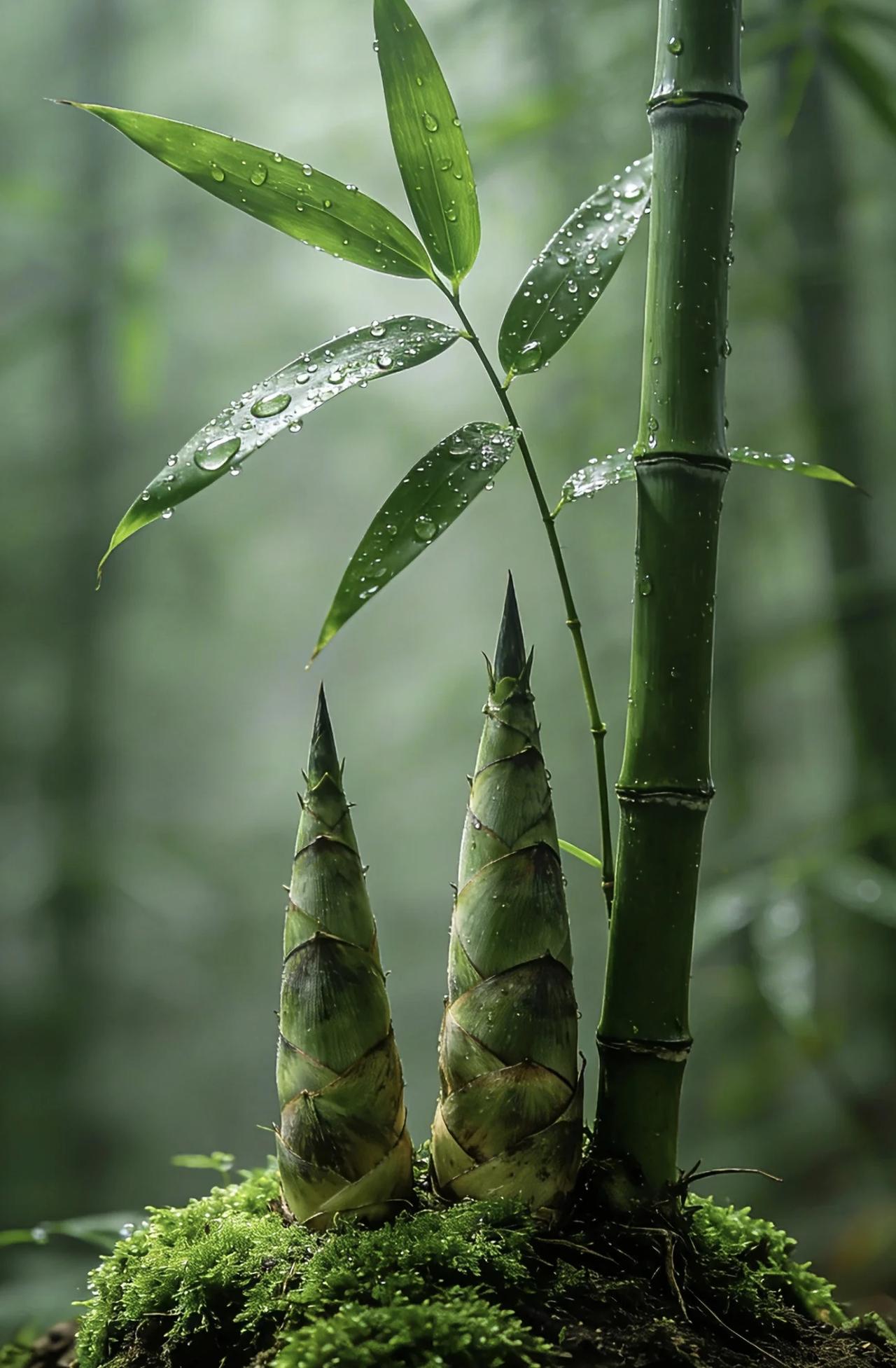 《春笋》
细雨轻敲万户门，冲寒破寂泪留痕。
竹林不羡花如海，一寸青葱一寸根。
—