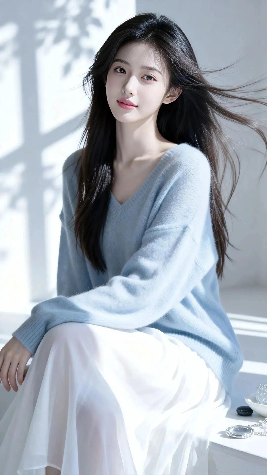 这组照片呈现出清冷治愈的日系纯欲风，光影与色调交织，尽显温柔与灵动。
人物与穿搭