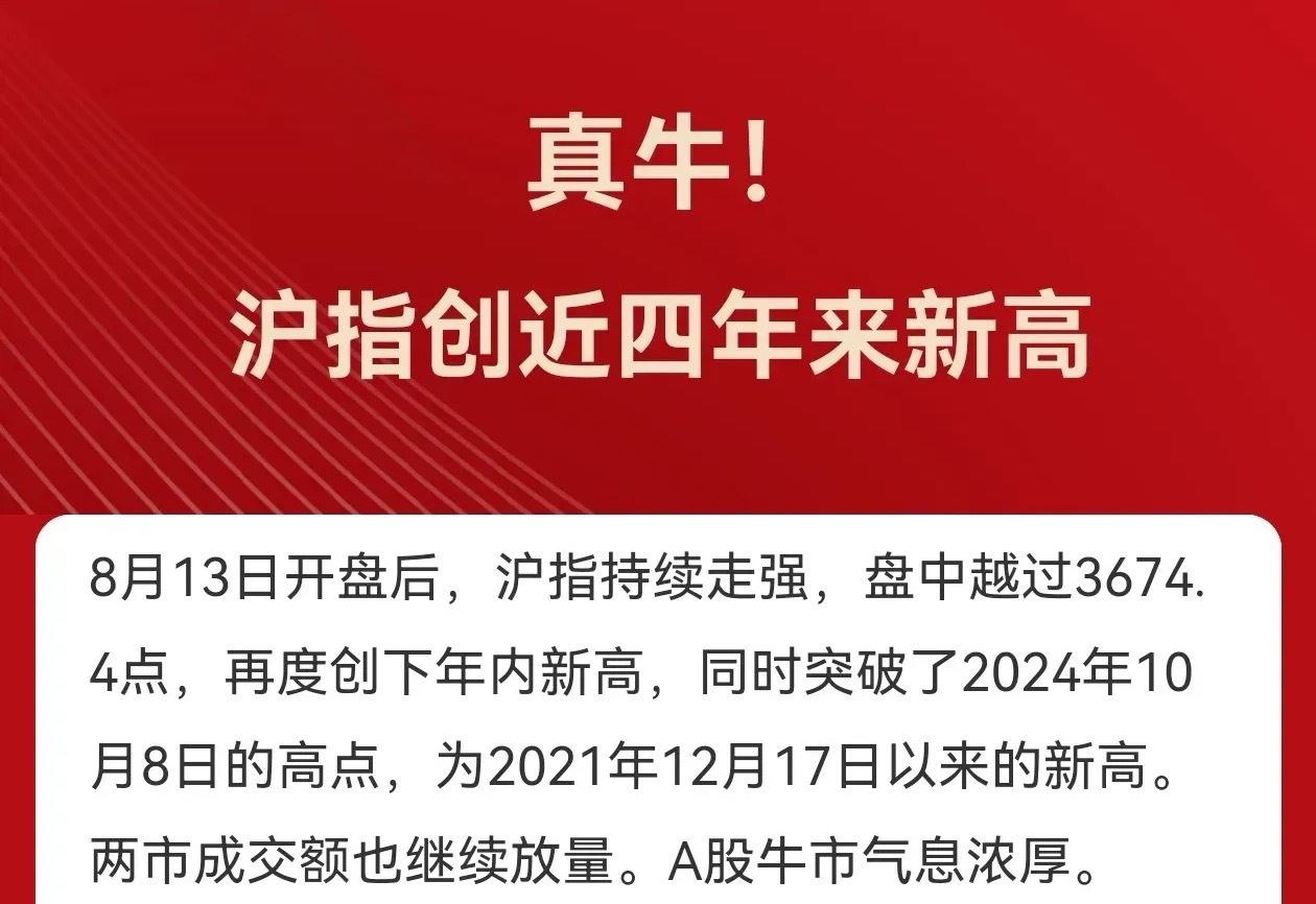 沪指创2021年12月以来新高又见证了，今天上证指数突破去年924行情的3674
