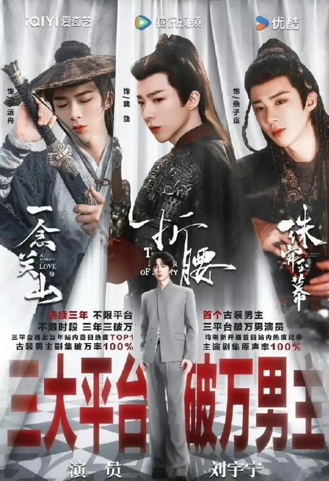刘宇宁现在已经是二番男主三平台热度破万的男演员了三平台热度破万的除了白敬亭，就只