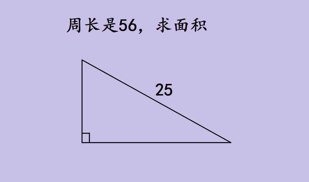 刷到一道初中直角三角形几何题，周长56，斜边25，求面积，乍一看简单，实际藏着巧