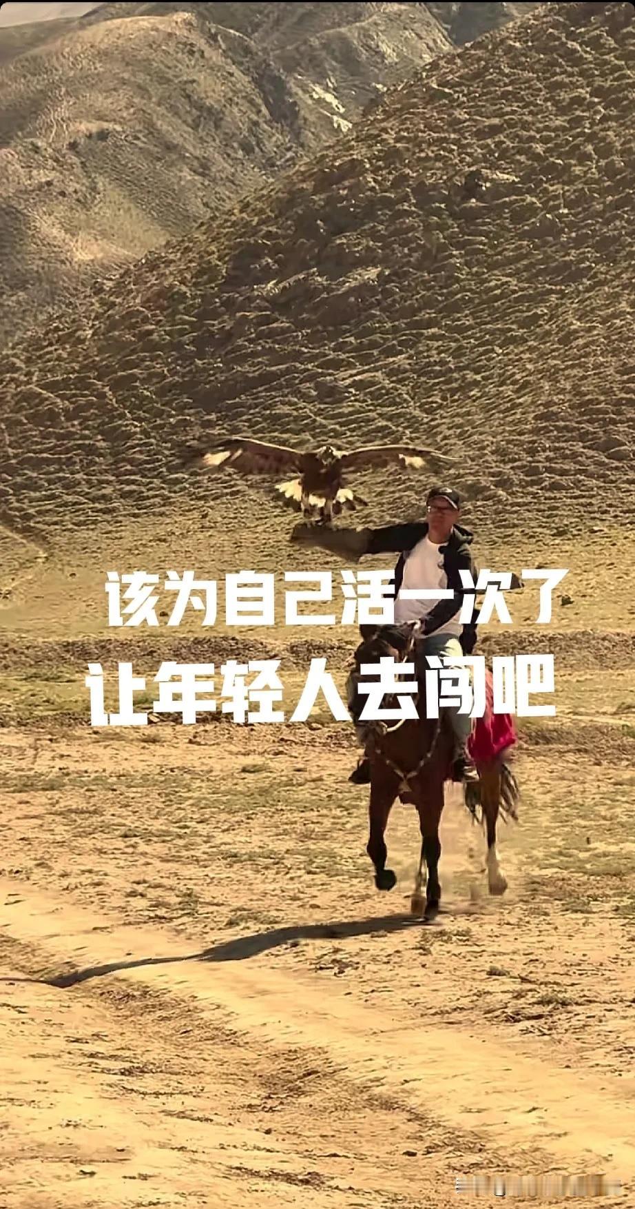 俞老师雄鹰一样的男人，这么重的一只鹰🦅，俞老师竟然一边举着🦅，一边骑马，策马