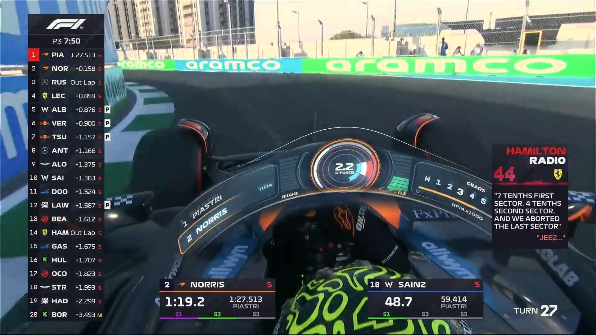 F1 Adami跟老汉汇报了一下每段的差距，老汉说：天呐……2025F1沙特大奖