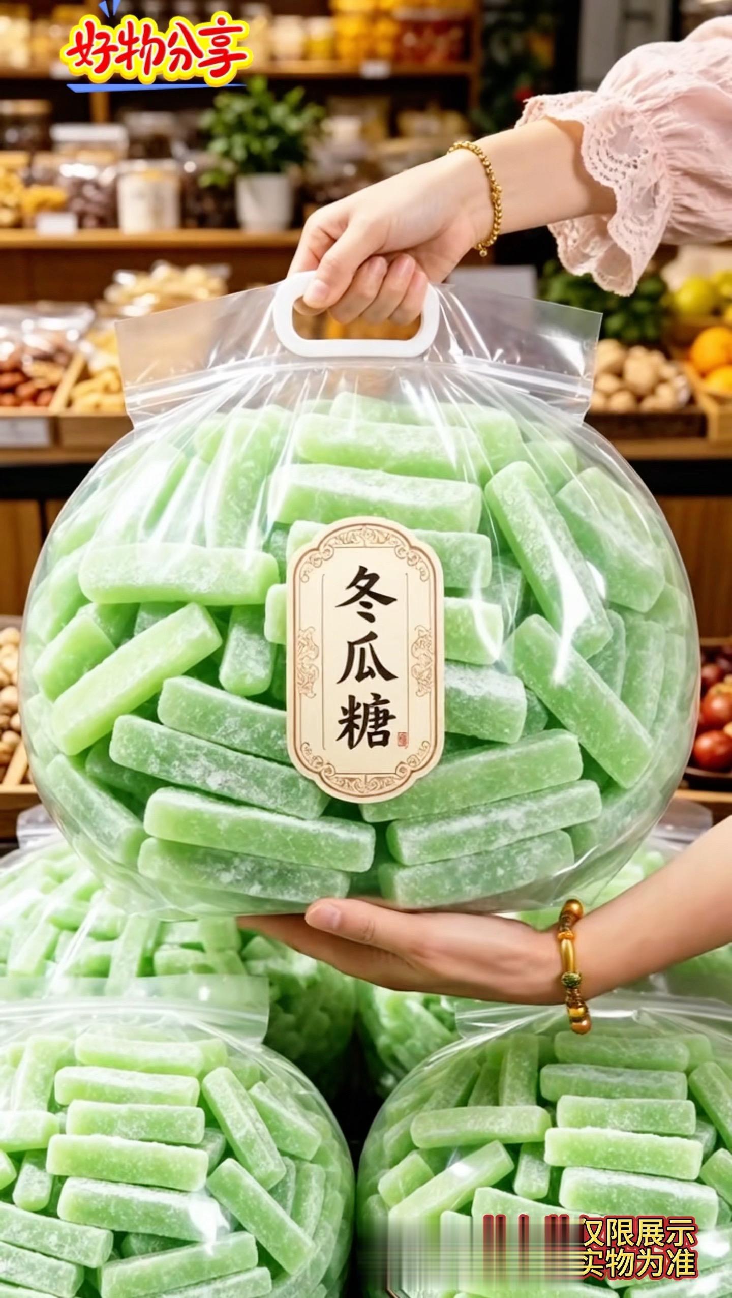 我给大家推荐的这个冰糖冬瓜糖真的太好吃了，它是那种清甜的味道，吃起来很...