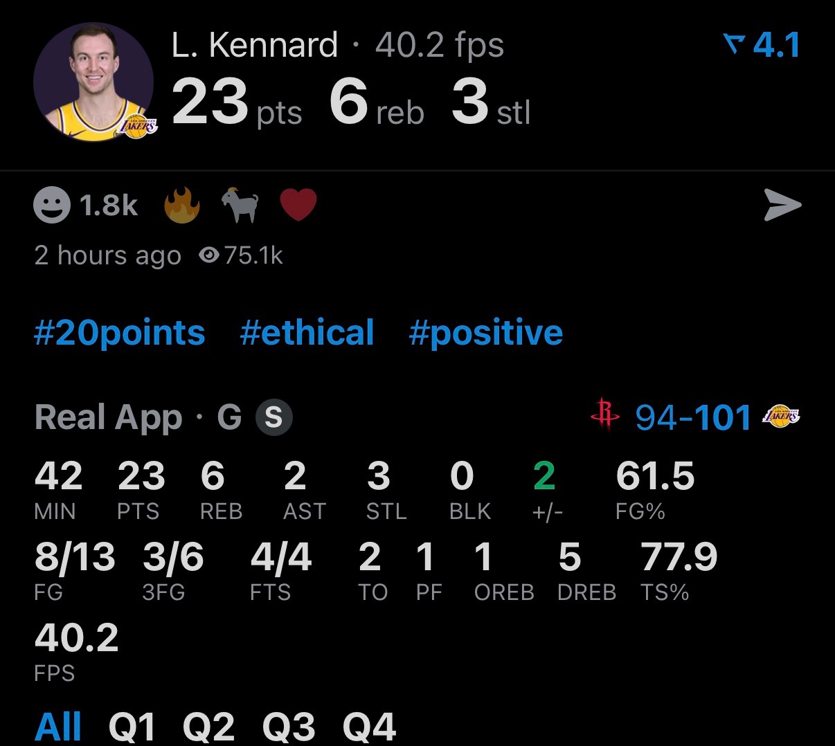 湖人球迷得感谢文森特，肯纳德真好用啊。 