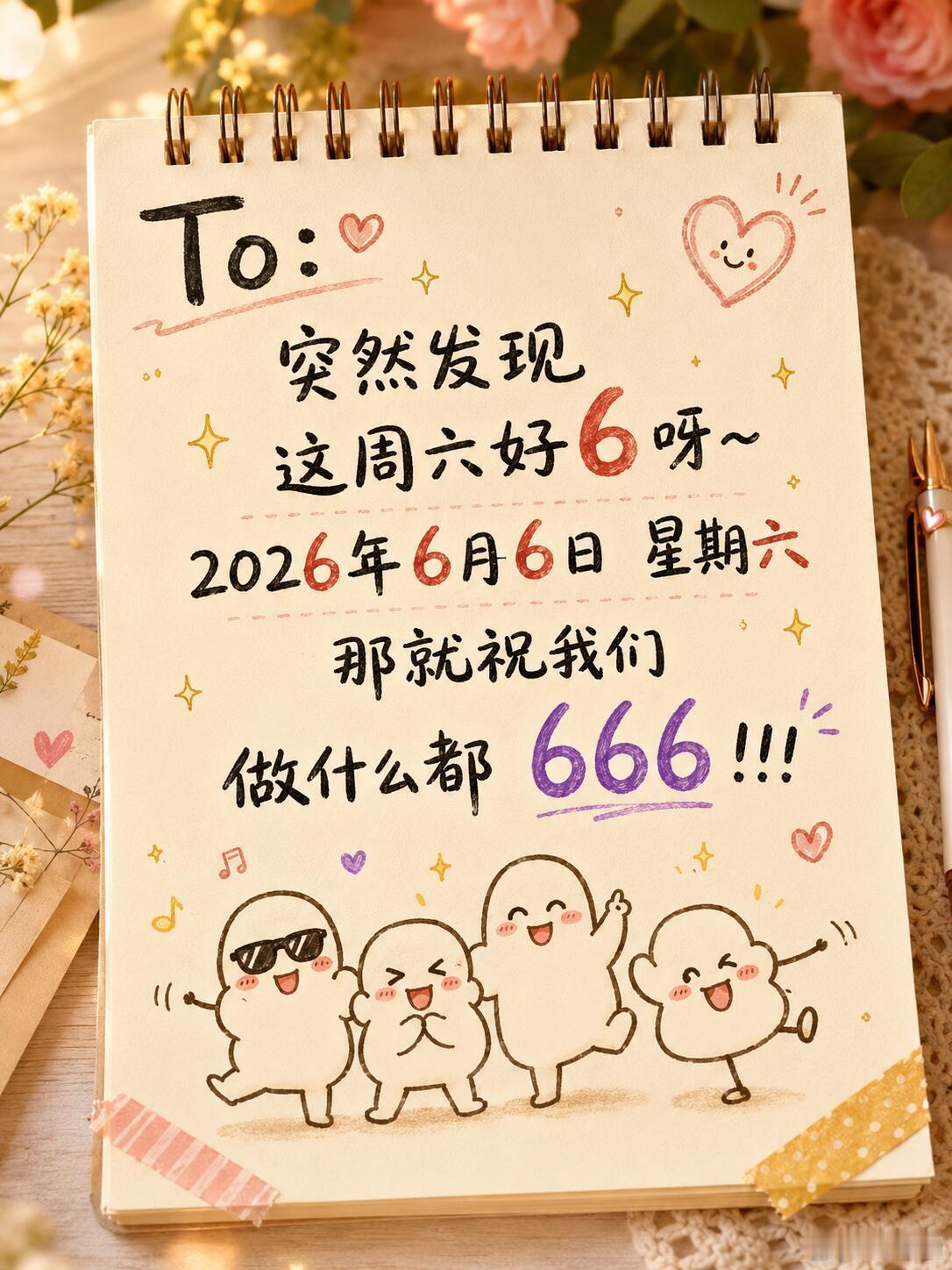 2026年6月6日，六六大顺的周六~~祝自己、家人、朋友们：做什么都666，无论