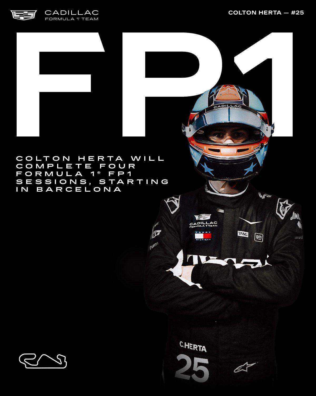 凯迪拉克车队官宣科尔顿·赫塔将在巴塞罗那-加泰罗尼亚大奖赛的周五一练中登场，这将