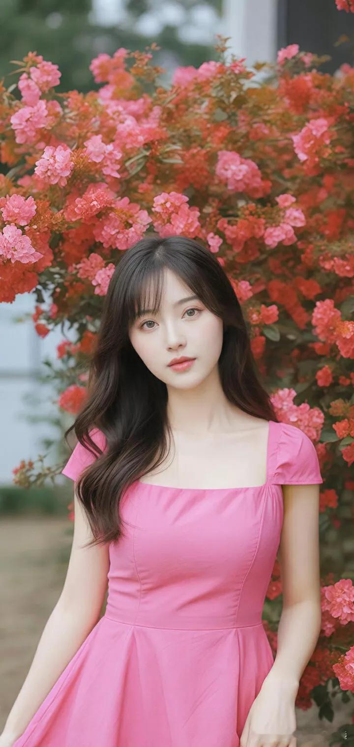 粉嫩少女，花海中的甜美瞬间！🌸💖