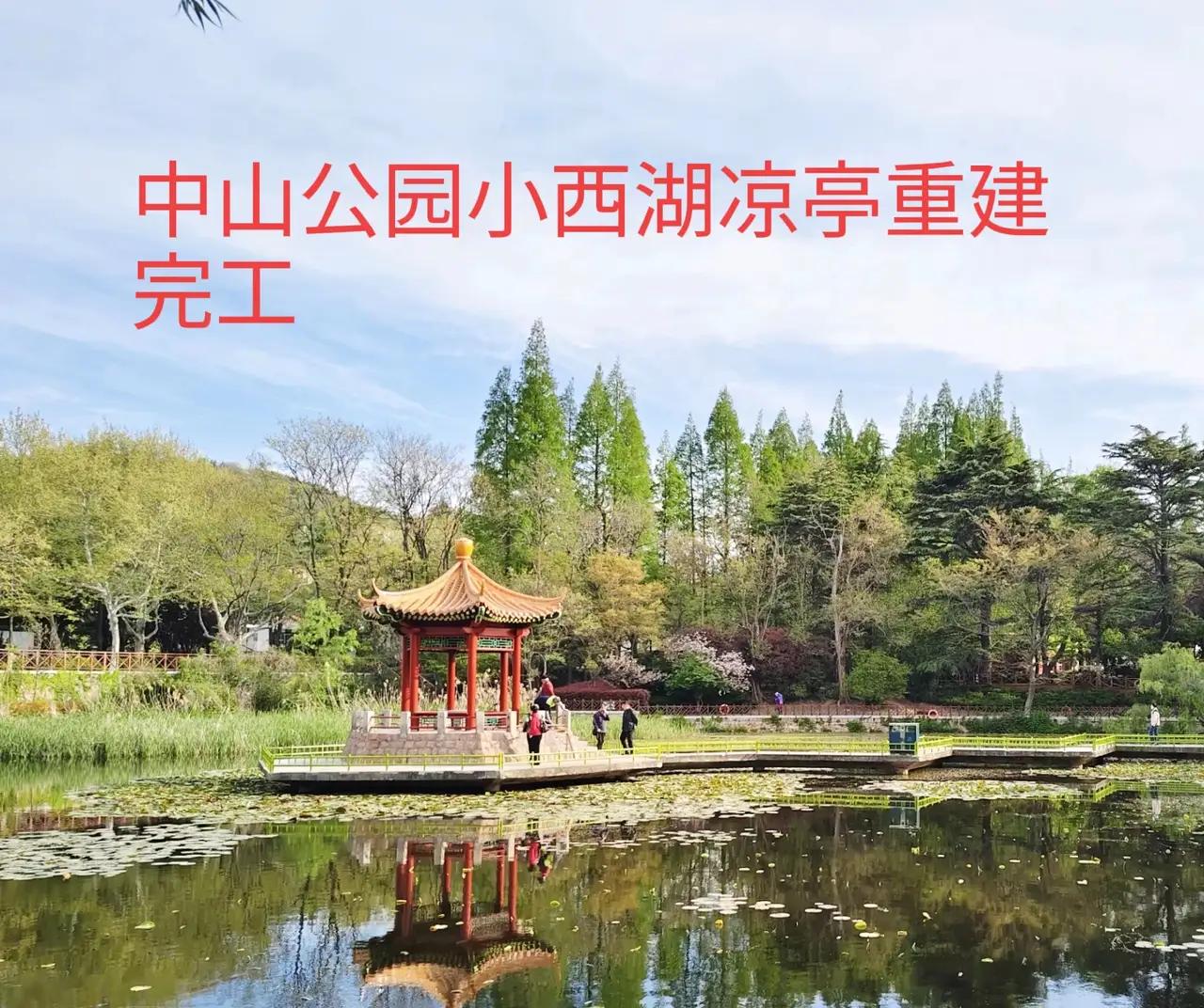 青岛市中山公园小西湖内的凉亭已经重建完工，正式恢复开放！中山公园小西湖凉亭自从去
