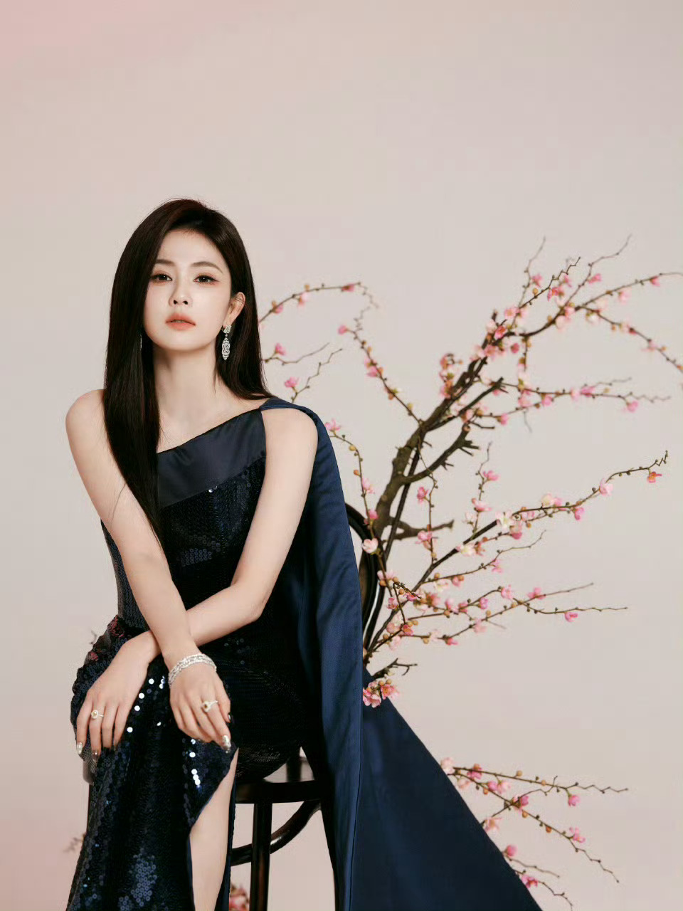 白鹿 我今天穿了个被子白鹿黑长直妈妈级别黑长直造型气场十足，亮片礼服惊艳亮眼，可