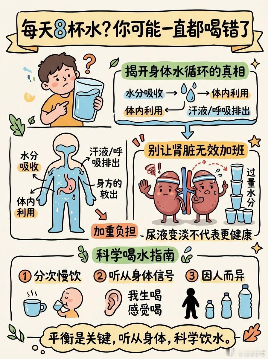 一天8杯水你可能全喝错了别死板硬凑一天八杯水！喝水不能一刀切。坐办公室出汗少，正
