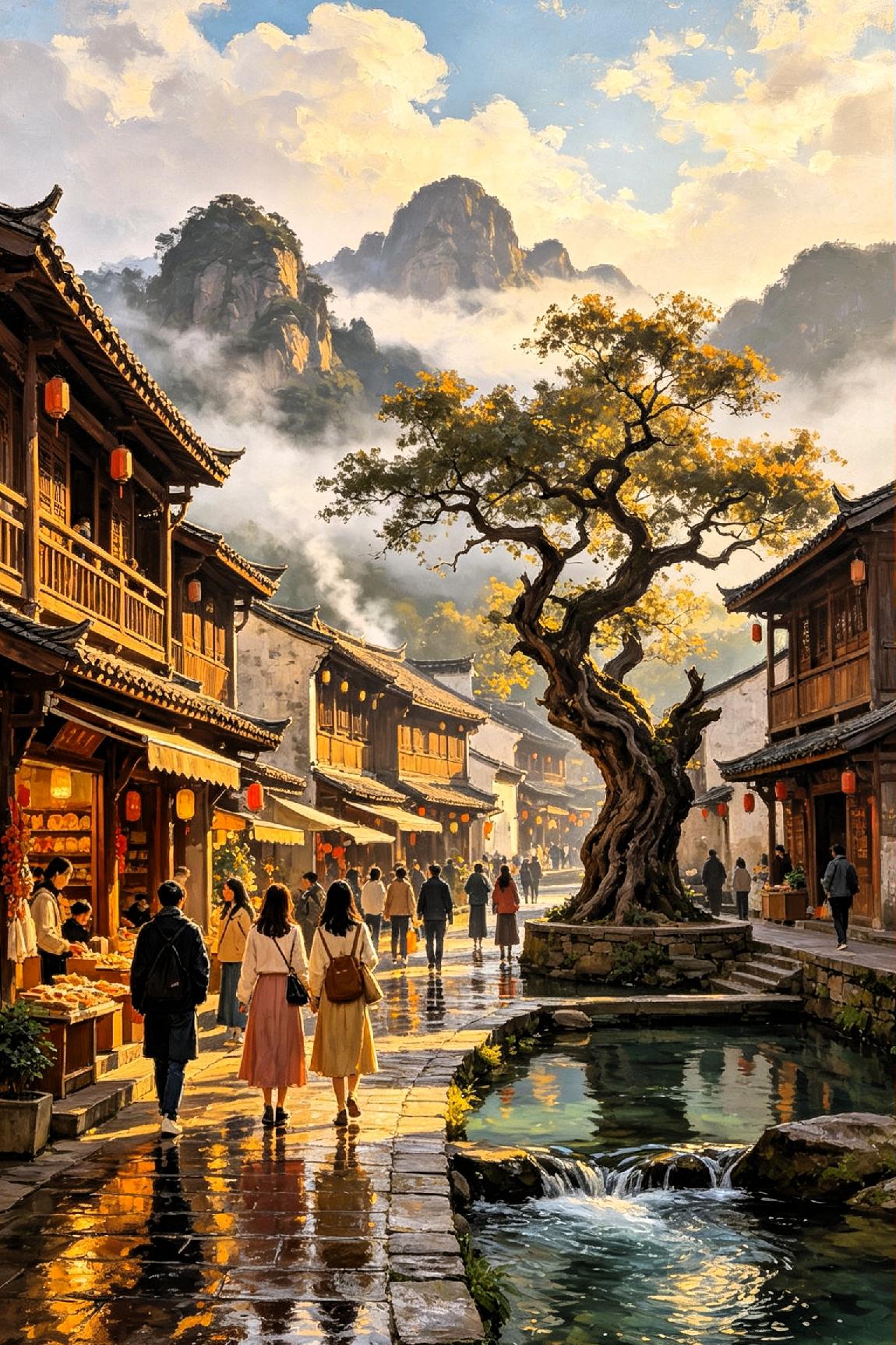 《雨后古镇》（七言律诗）


 
雨洗青街润客裳，层楼木舍倚沧塘。

轻烟缕缕飘
