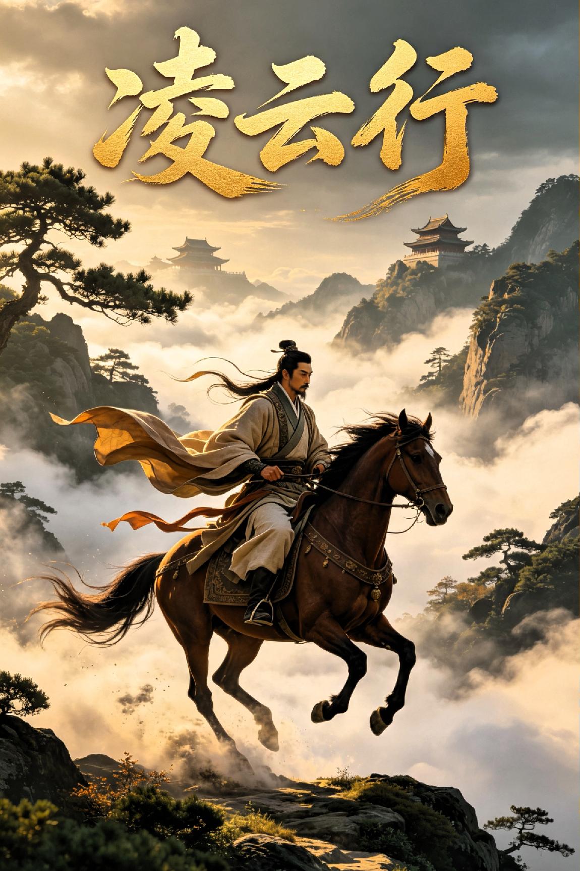 《凌云行》

 
策马巡千里阔疆，扬眉长啸动八荒。

霜风猎猎侵征袖，落日依依照