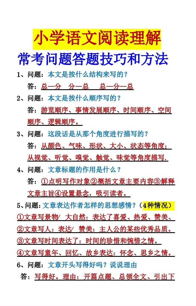 小学语文常考十大问题