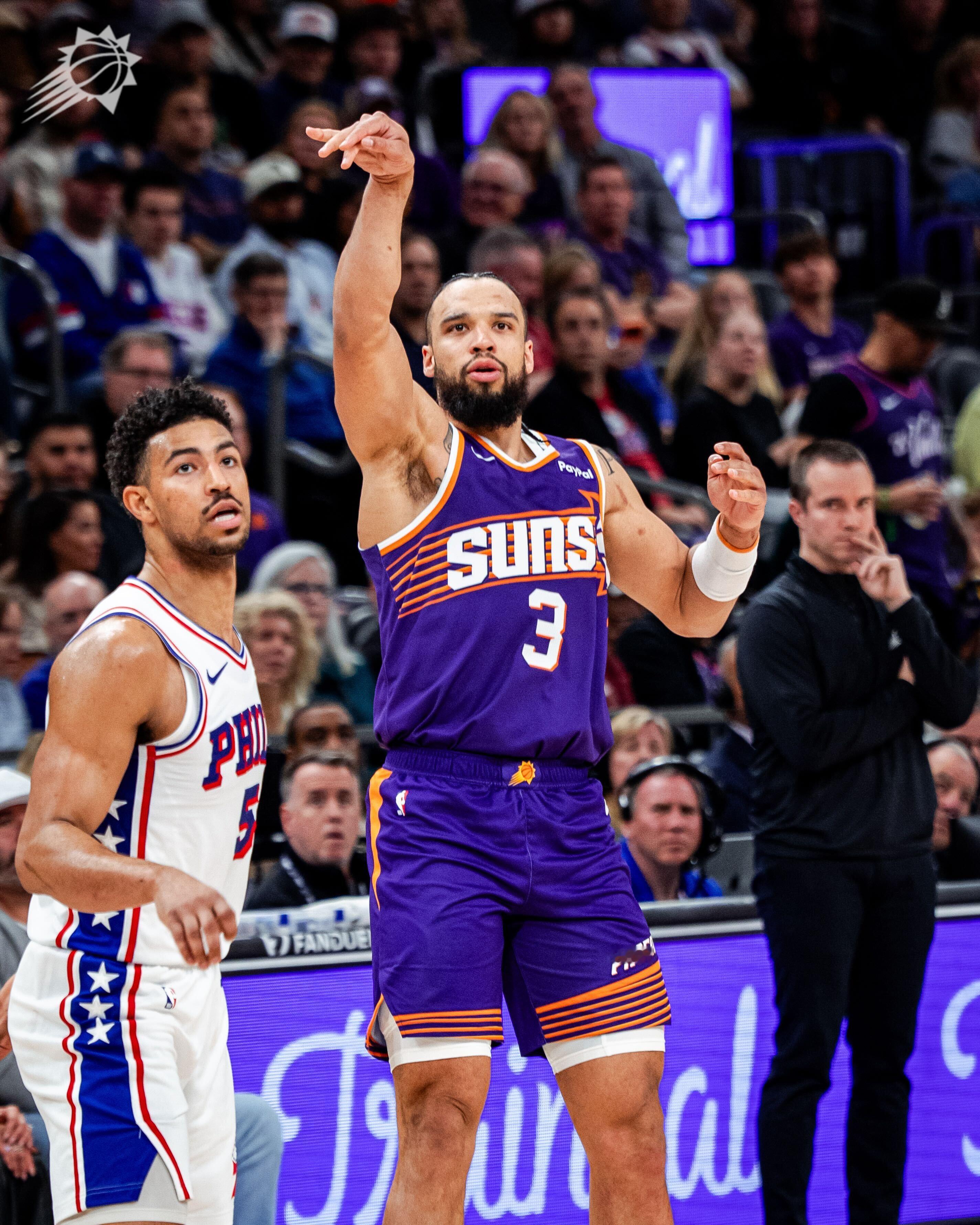 狄龙亲自防守恩比德😈，太阳众将发力将分差追到10分！菲尼克斯太阳 ｜旭日东升 