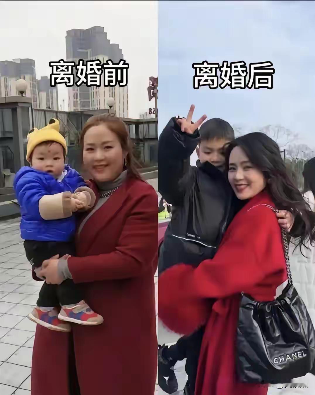看图片，女人离婚前和离婚后简直判若两人！离婚前胖乎乎的，幸福感拉满；离婚后看着苗