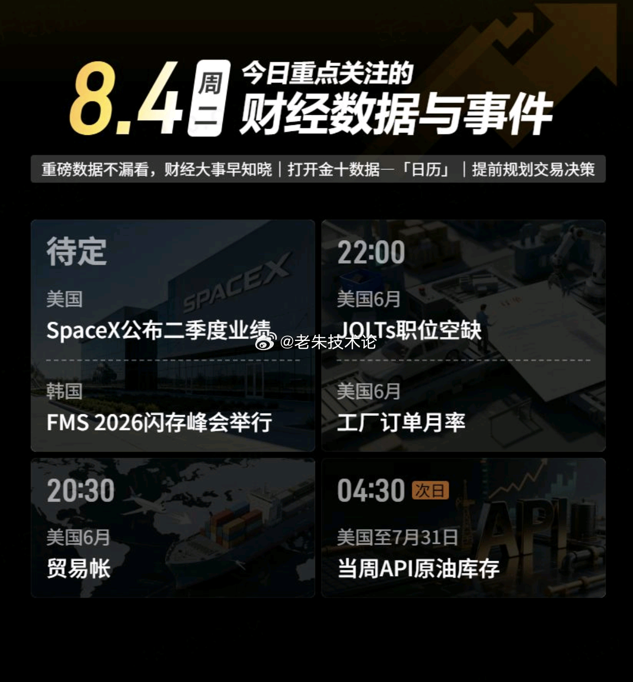 【今日重点关注的财经数据与事件：2026年8月4日 周二】① 待定 SpaceX