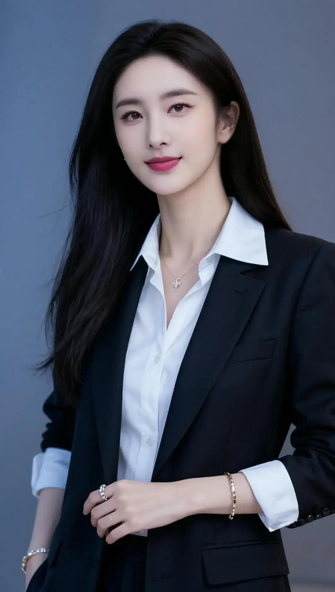 优雅职场风，白衬衫搭配黑色西装外套，尽显时尚都市丽人魅力！