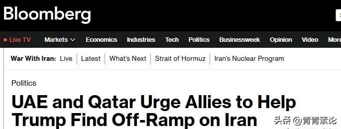 美国彭博社报道，境内的美军基地被伊朗轰炸后，卡塔尔和阿联酋终于意识到他们已经成为